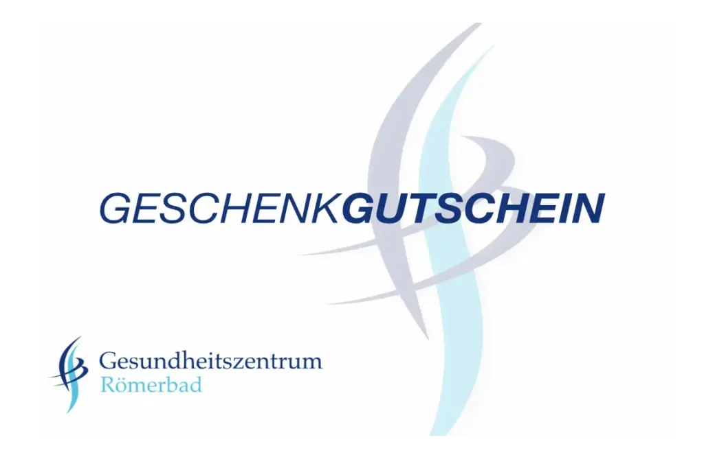 Geschenkgutscheinkarte Gz Römerbad dunkelblaue Schrift mit Logo im Hintergrund